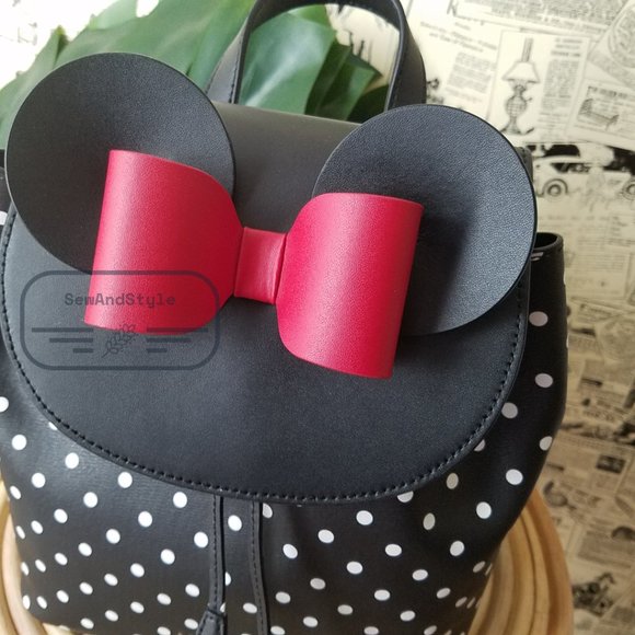 Kate Spade NWT Minnie Mouse Polka Dot Black Medium Backpack Refined Leather - Picture 5 of 10